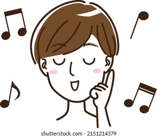 Shortcut person who looks like a man or a woman listening to music with a finger
