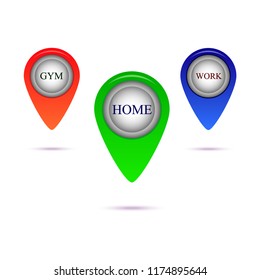A shortcut that shows the location on the map of your work, gym or home. Location map icon.