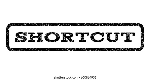 Shortcut watermark stamp. Text tag inside rounded rectangle frame with grunge design style. Rubber seal stamp with dust texture. Vector black ink imprint on a white background.