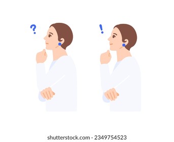 Shortcut woman profile. Illustration material of a woman who shows a smile with a troubled expression and a solution.