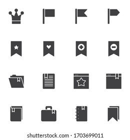 Shortcuts and bookmarks vector icons set, modern solid symbol collection, filled style pictogram pack. Signs, logo illustration. Set includes icons as favorite website bookmark, folder, website page