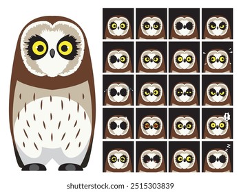 Short-Eared Owl Cartoon Emotion faces Vector Illustration