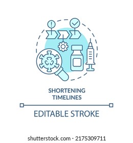 Shortening timelines turquoise concept icon. Goal for pandemic preparedness plan abstract idea thin line illustration. Isolated outline drawing. Editable stroke. Arial, Myriad Pro-Bold fonts used