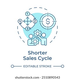 Shorter sales cycle soft blue concept icon. Customer journey, business profitability. Round shape line illustration. Abstract idea. Graphic design. Easy to use in infographic, presentation