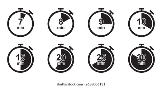 Shortest time limit stopwatch vector icon black and white set material . quick time icon, speed time vector icons set isolated on white background - vector 10 eps.