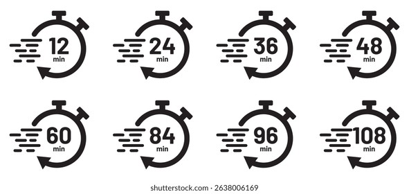 Shortest time limit stopwatch vector icon black and white set material . quick time icon, speed time vector icons set isolated on white background - vector 10 eps.