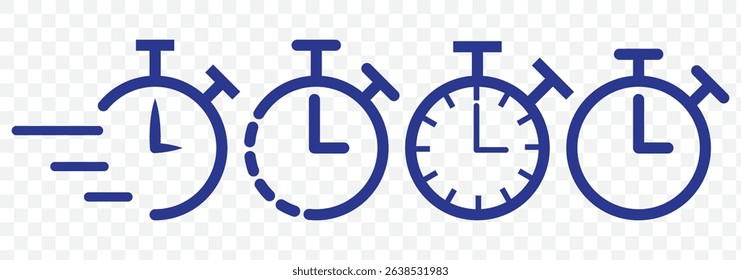 Shortest time limit stopwatch vector icon black and white set material. Timer icon set. Timer vector on Transparent Background. EPS 10.
