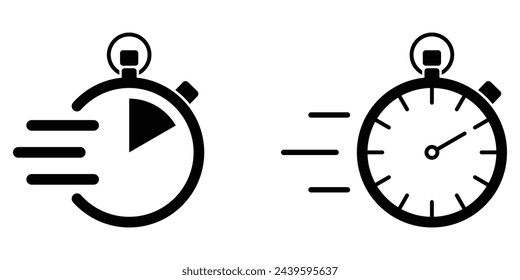 Shortest time stopwatch vector icon set. Speed Timer symbol. Fast deadline. Alarm pictogram. Black silhouette. Quick timer response sign.
