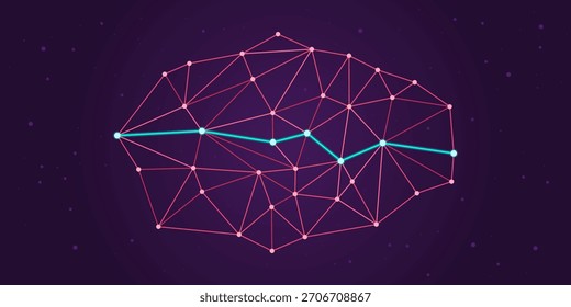 La forma más corta de conectar dos puntos de manera eficiente en un concepto de red, ciencia y tecnología