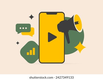 Short-Form Video Ads for effective Video Marketing. Creative Ad Clips for impactful Social Media Advertisements. Mobile video promotions and digital marketing with engaging short videos illustration.