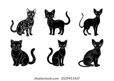 Short-Haired- Hairless Cat silhoutte 6 vector