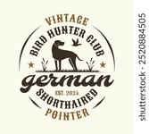 Shorthaired Pointer Bird Hunter Dog Club Logo Design. Hunting Dog Emblem