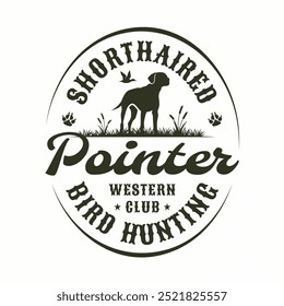 Apontador abreviado Bird Hunter Dog Club Logo Design. Emblema de cão de caça