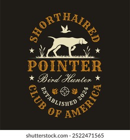 Apontador abreviado Bird Hunter Dog Club Logo Design. Emblema de cão de caça