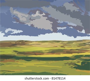 Shortly before the storm, vector illustration of a lowland country