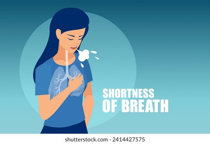 Shortness of breath and chronic pulmonary disease, vector of a woman with breathing difficulties