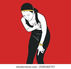 Falta de ar durante o exercício - ilustração de vetor desenhada à mão