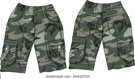 SHORTS CAMO FOR MEN VECTOR TEMPLATE FRONT AND BACK VIEW