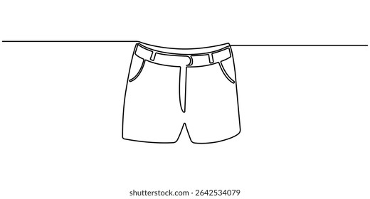 shorts de dibujo continuo de una línea, dibujo continuo de una línea de shorts deportivos. Ilustración de dibujo de una sola línea de pantalones cortos de verano. Arte vectorial de concepto especial de verano. ilustración de línea Doodle, verano