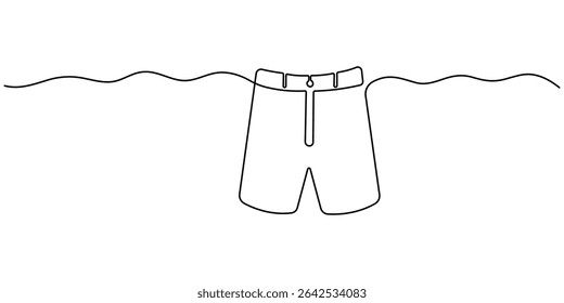 shorts de dibujo continuo de una línea, dibujo continuo de una línea de shorts deportivos. Ilustración de dibujo de una sola línea de pantalones cortos de verano. Arte vectorial de concepto especial de verano. ilustración de línea Doodle, verano