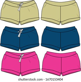 shorts fashion for lady vector template  front and back view