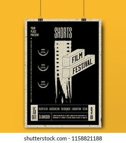 Shorts Film Festival Template. Movie Poster Mockup. Vector Illustration.