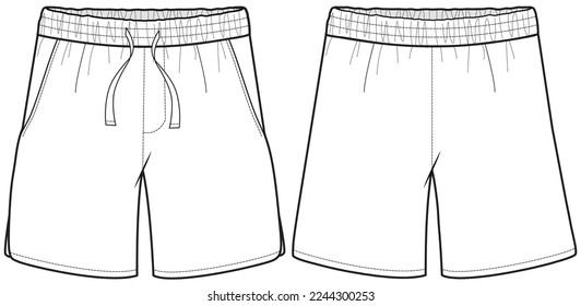 shorts flat sketch technical cad drawing vector template