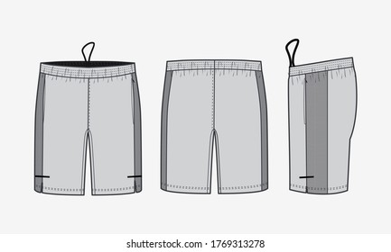 Shorts garment flats for fashion illustration with suggestive trims and branding