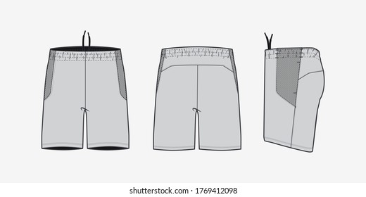 Shorts garment flats for fashion illustration with suggestive trims and branding