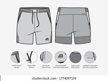 Shorts-Bekleidungsflaechen für Modegrafik mit eindrucksvollen Tricks und Branding