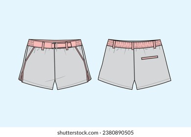 Shorts are a garment worn over the pelvic area, circling the waist and splitting to cover the upper part of the legs, sometimes extending down to the knees.