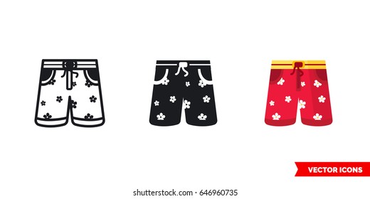 Shorts icon of 3 types: color, black and white, outline. Isolated vector sign symbol.