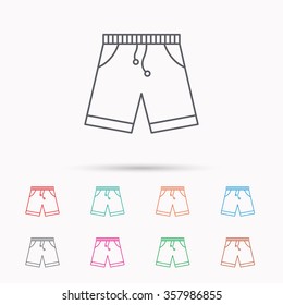 Shorts icon. Casual clothes shopping sign. Linear icons on white background.