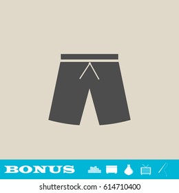 Shorts icon flat. Grey pictogram on light background. Vector illustration symbol and bonus button real estate, ottoman, vase, tv, fishing rod