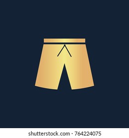 Shorts icon flat. Simple gold pictogram on dark background. Vector illustration symbol