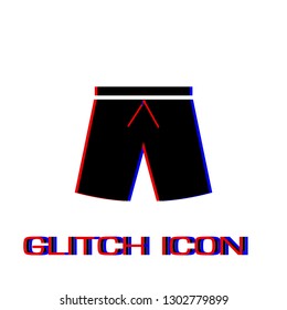 Shorts icon flat. Simple pictogram - Glitch effect. Vector illustration symbol