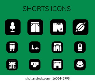 shorts icon set. 12 filled shorts icons.  Simple modern icons such as: Punching bag, Pants, Shorts, Short, Brassiere, Underwear, Boxing Poncho