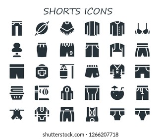  shorts icon set. 30 filled shorts icons. Simple modern icons about  - Jeans, Punching bag, Poncho, Cardigan, Brassiere, Skirt, Shorts, Short, Bolero, Boxer, Clothes, Hoodie, Pants