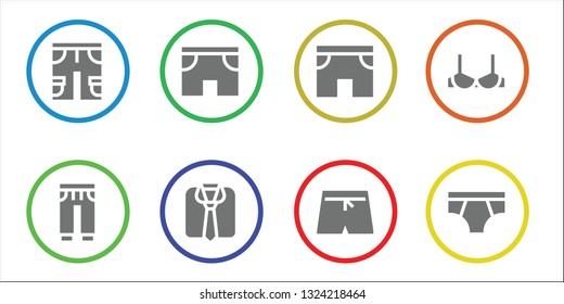 shorts icon set. 8 filled shorts icons.  Collection Of - Shorts, Sweatpants, Clothes, Swim Brassiere, Underwear