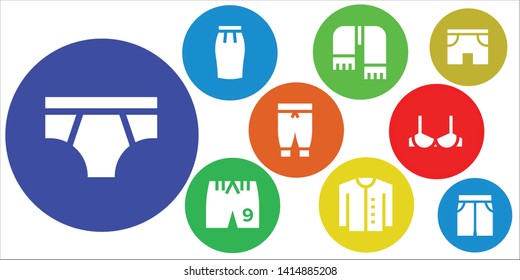 shorts icon set. 9 filled shorts icons.  Collection Of - Underwear, Skirt, Scarf, Shorts, Cardigan, Pants, Brassiere, Short