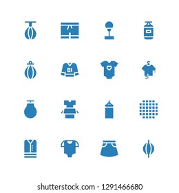 shorts icon set. Collection of 16 filled shorts icons included Punching bag, Skirt, Baby clothes, Clothes, Cloth, Punching ball, Shorts