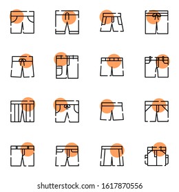 shorts icon set. simple shorts and drawstring colored outline icon sign concept. vector illustration. 