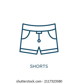 shorts icon. Thin linear shorts outline icon isolated on white background. Line vector shorts sign, symbol for web and mobile