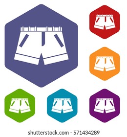 Shorts icons set rhombus in different colors isolated on white background