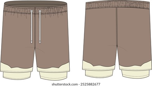shorts with inner tight vector flat sketch mock up design. Fashion Technical Drawing Sketch For Men Shorts Stock Illustration 