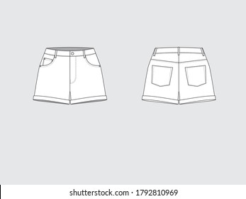 shorts jeans front and back, drawing pattern with vector illustration