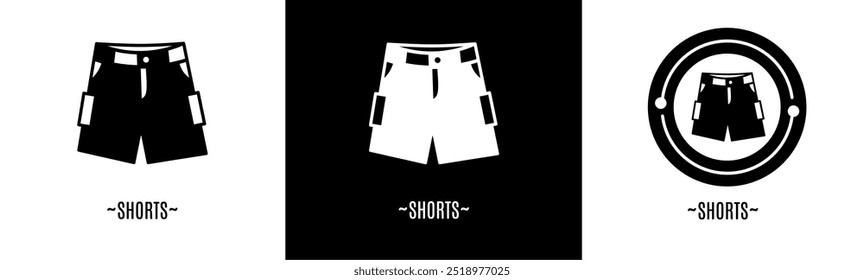 Shorts logo set. Collection of black and white logos. Stock vector.