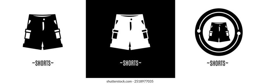 Shorts logo set. Collection of black and white logos. Stock vector.