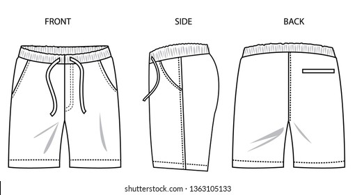 
Shorts for men, three sides, front, side and back. vector template for design