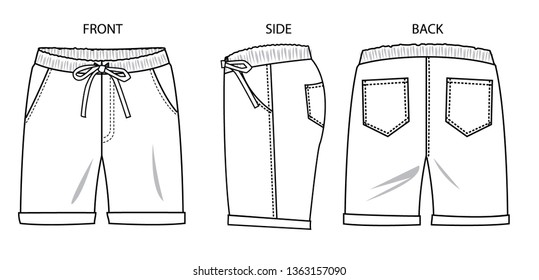 
Shorts for men, three sides, front, side and back